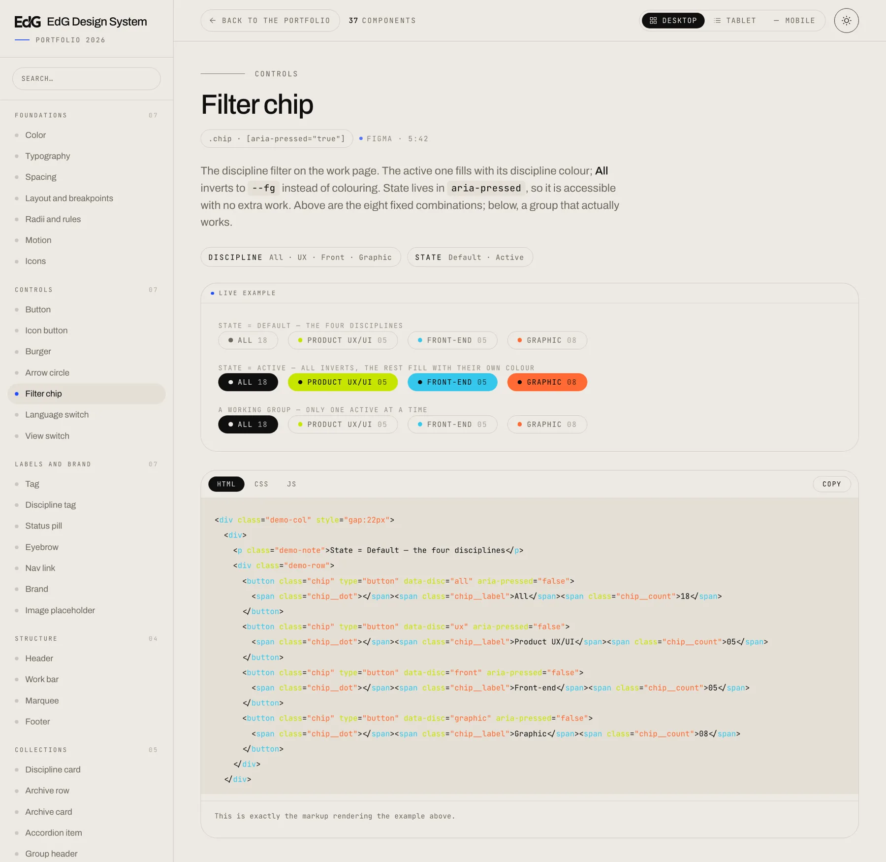 The filter chip page in light theme: the four chips at rest and active, with the blue accent of light mode