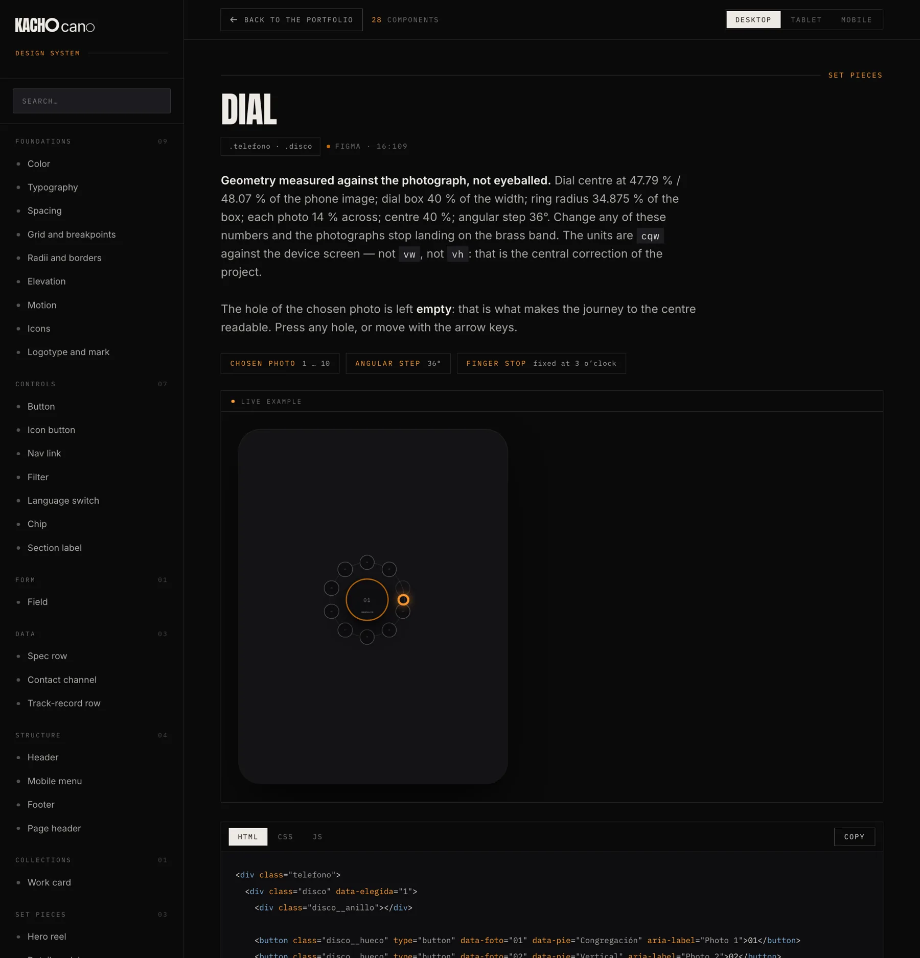 The dial page: the phone with the ten positions on the brass band, the chosen photo’s hole left empty and the image in the centre