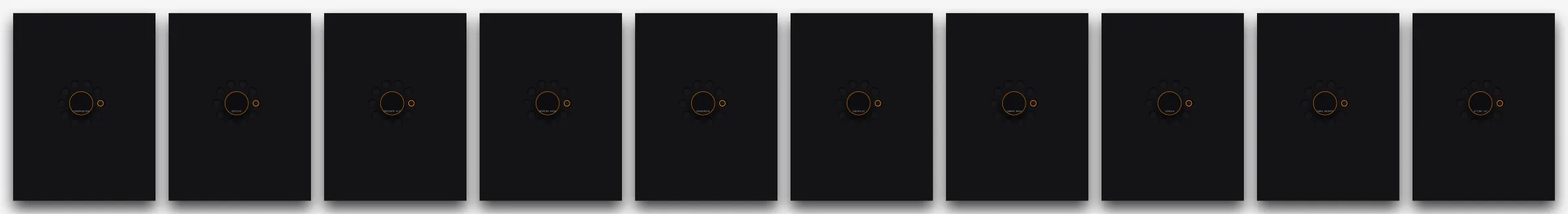 Las diez variantes del componente disco en Figma, una por cada fotografía elegida, con el hueco de origen vacío en cada una