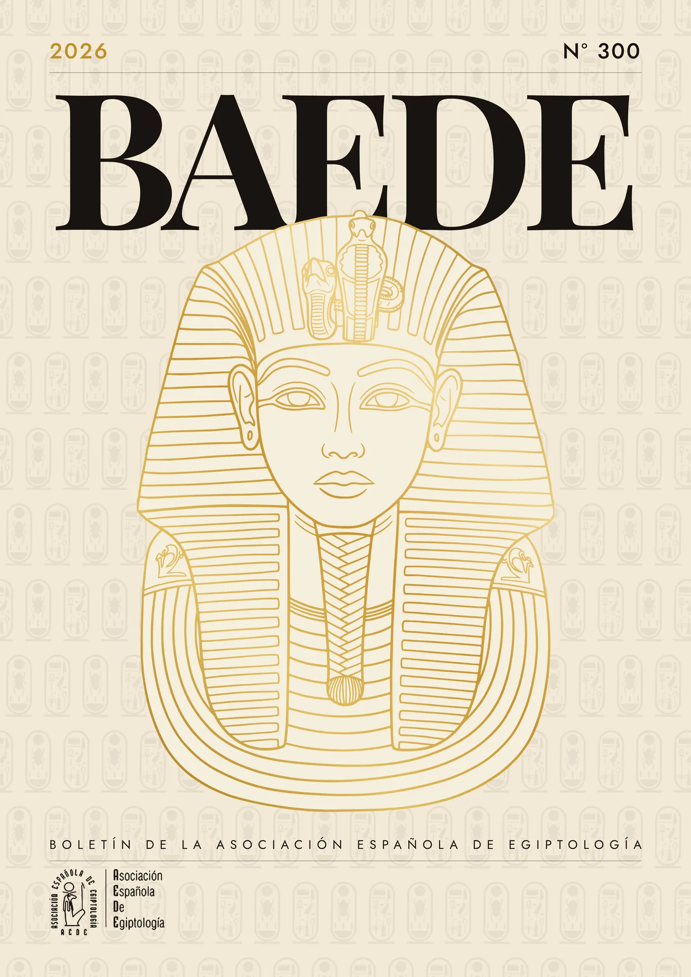 Proposal with Tutankhamun's mask in gold line, serif acronym and the numbering in the header
