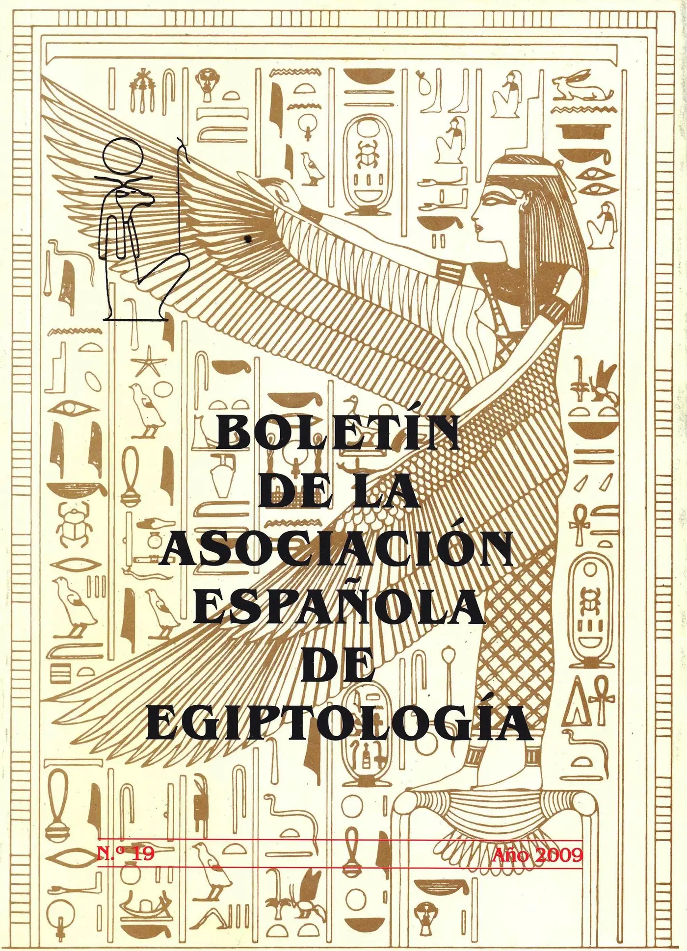 The current BAEDE cover: a hieroglyphic border, a winged Isis in brown line and the association's full name centred over the drawing