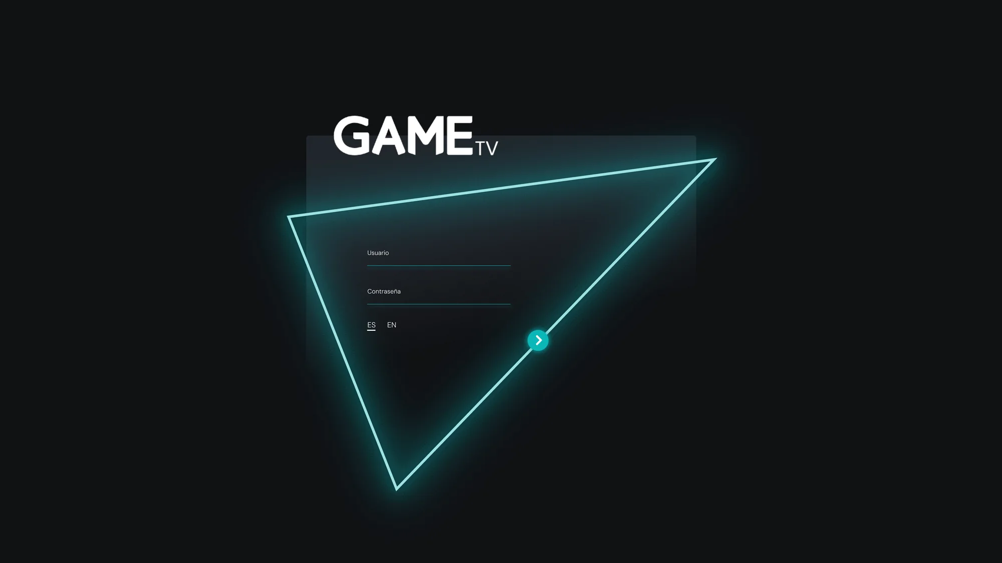 GAME TV · Retina — the login screen, with the neon triangle