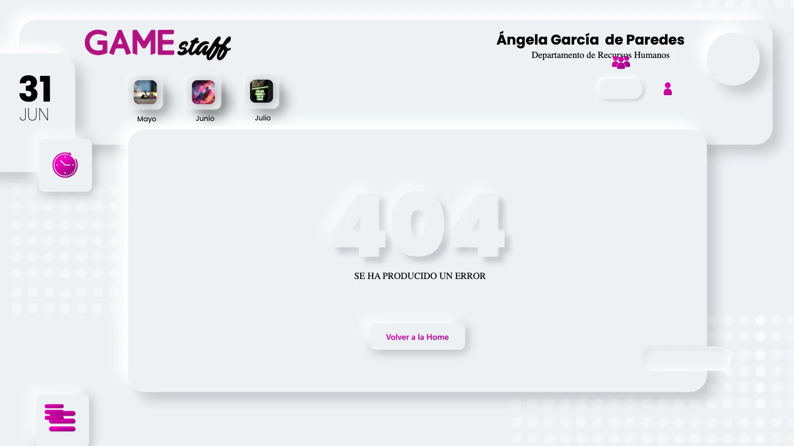 Pantalla de error 404 de escritorio, con botón de vuelta a la home