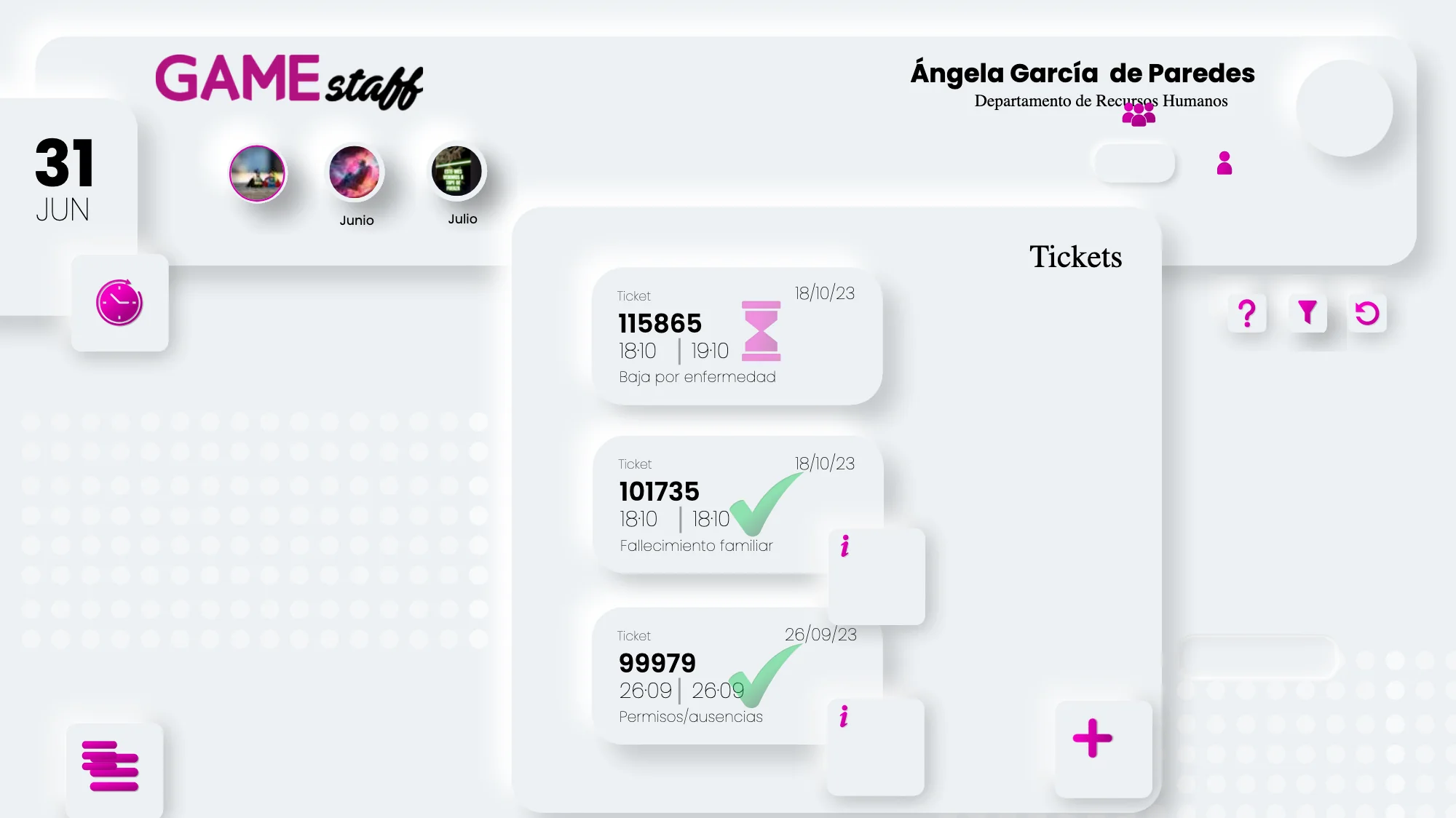 Vista de tickets: cada solicitud con su número, sus fechas y su estado