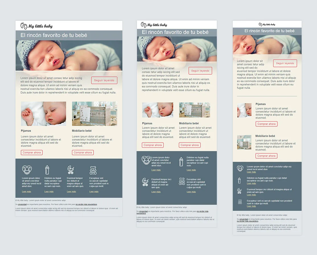 My little baby — the newsletter at its three widths