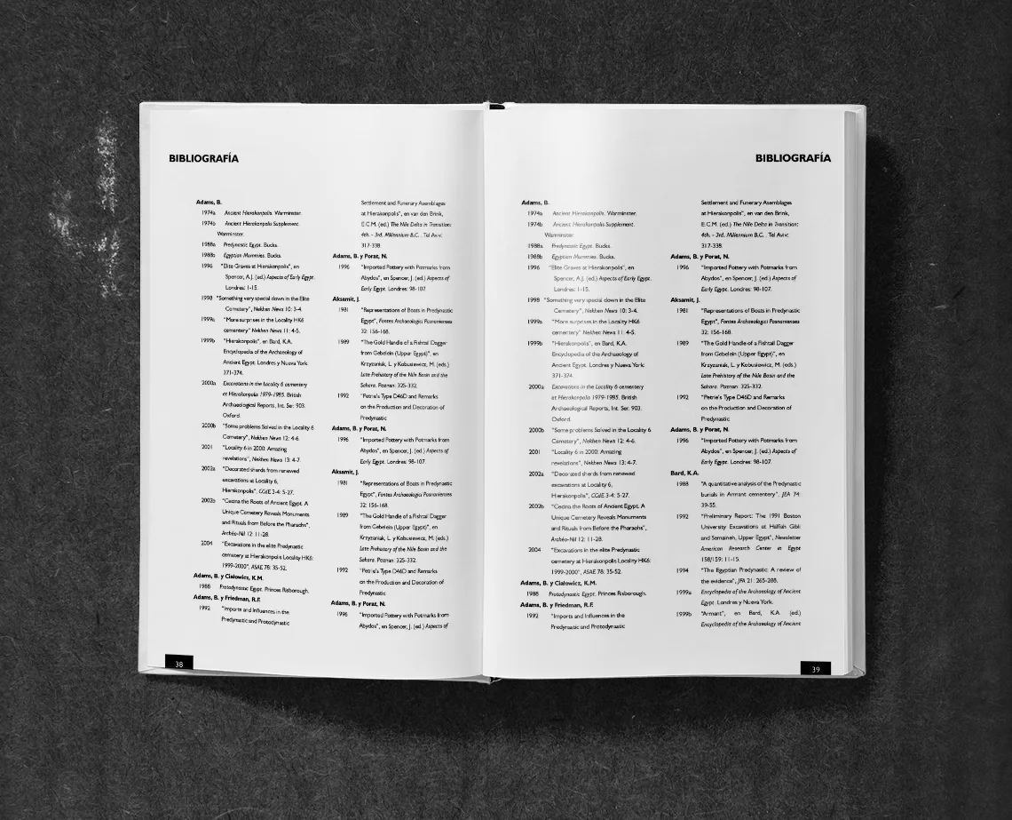 Bibliography spread set in four columns