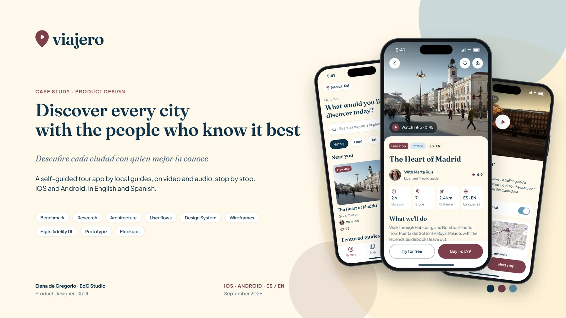 Traveler cover: the logo and three iPhones with the explore screen and the tour page
